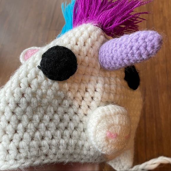 CROCHET RAINBOW UNICORN HAT knit toddler child girl kid photo prop costume 20” - Picture 4 of 8